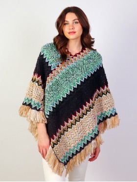 Boho Aztec Poncho W/ Fringes 